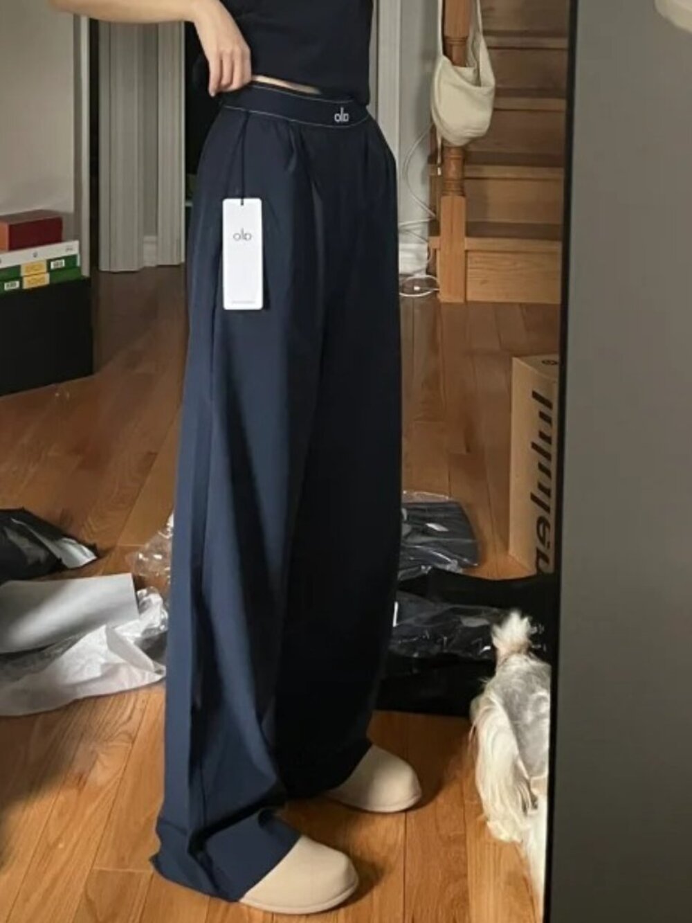 👜 NWT Alo Yoga Suit Up Trouser Navy ✨ Relaxed Wide Leg Pants Regular length - Picture 7 of 9